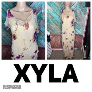 Xyla Lazy Summer Two Piece Silk Floral Beaded Slip Dress